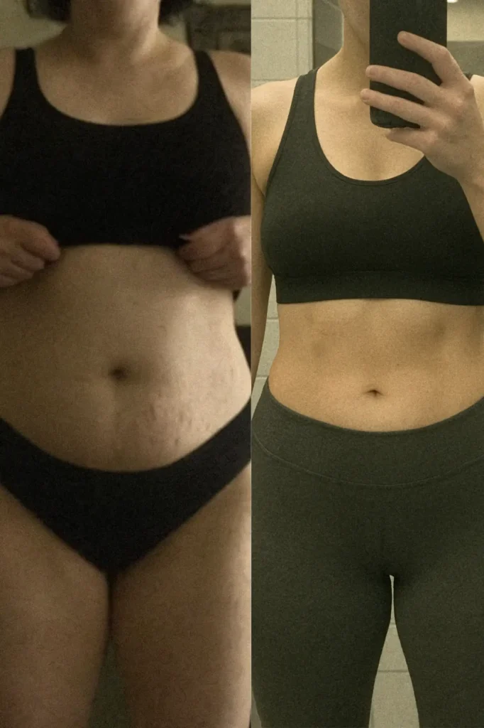 Sara M's weight loss transformation showing 28 pounds lost in 16 weeks through personal training in Downtown Miami