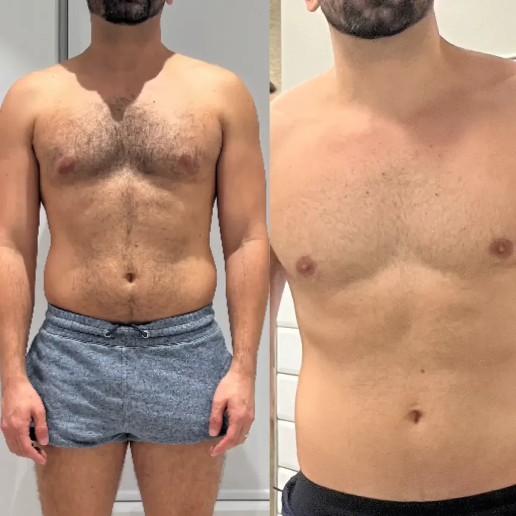 Male client fat loss and muscle definition transformation with Miami personal trainer through structured fitness program